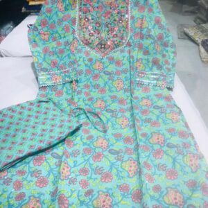 Sanganeri printed kurti pant set with embroidery work – VC1211118800