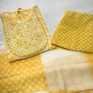 yellow kurti pant dupatta set