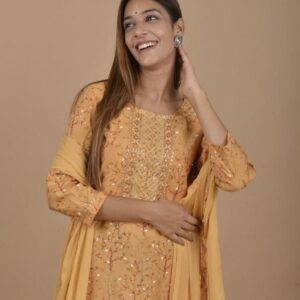 Modal muslin kurti pant with chiffon dupatta and embroidery work – VC14200901700