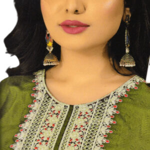 Chanderi Style self printed kurti pant dupatta set with embriodery work – VC14211131100