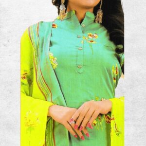Cotton jacquard printed Green kurti pant dupatta set – VC14242311350