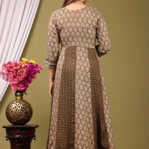 One piece kurti Anarkali with embroidery work in Brown colour – VC17110041300