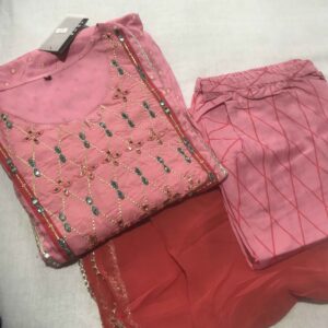 Rayon kurti pant dupatta set in Anarkali pattern with embroidery work -VC18991421400