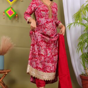 Fancy angrakha kurti pant dupatta set in modal muslin fabric – VC14114342100