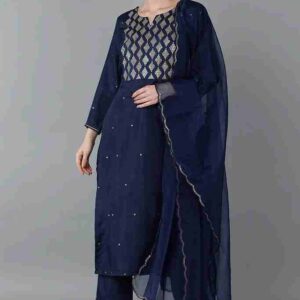 Raw silk kurti pant dupatta set for fancy wear – VC14252421500