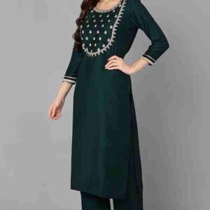 Raw silk kurti pant dupatta set with embroidered yoke work – VC14253931300