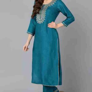 Raw silk kurti pant dupatta set with embriodery set – VC14253941500