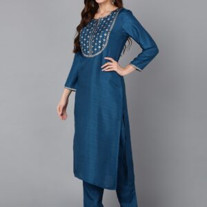 RAW SILK FANCY KURTI PANT DUPATTA SET – VC14254421400